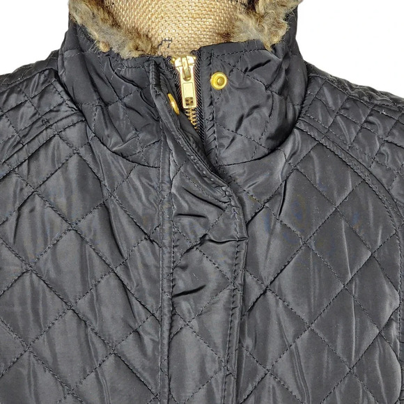 Adrienne Vittadini Womens Quilted Puffer Faux Fur Trimmed Vest Size Medium Black - Picture 6 of 16